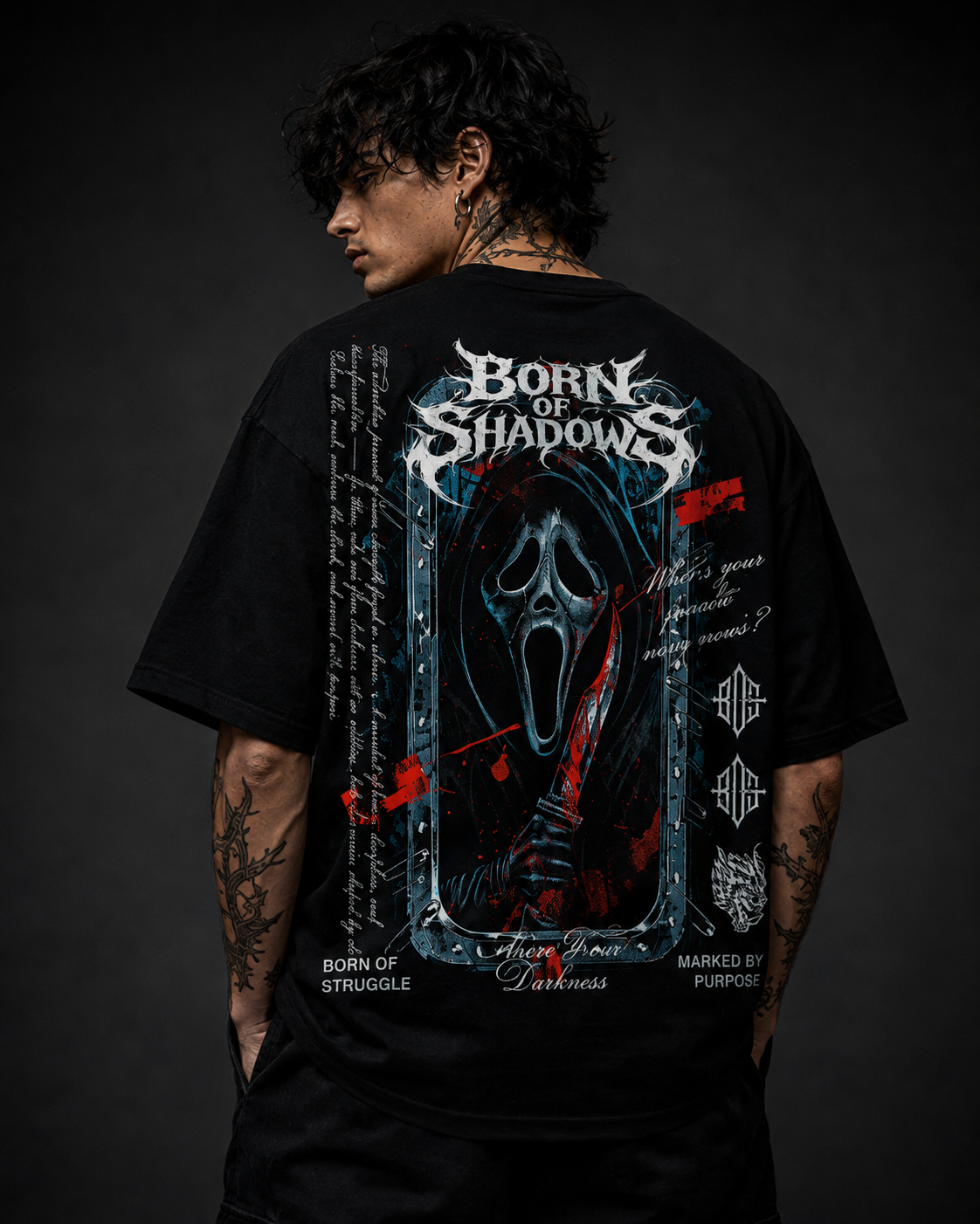 PLAYERA OVERSIZED GHOST FACE - FULL BACK PRINT SEMITONES - ORIGINAL SHADOWS