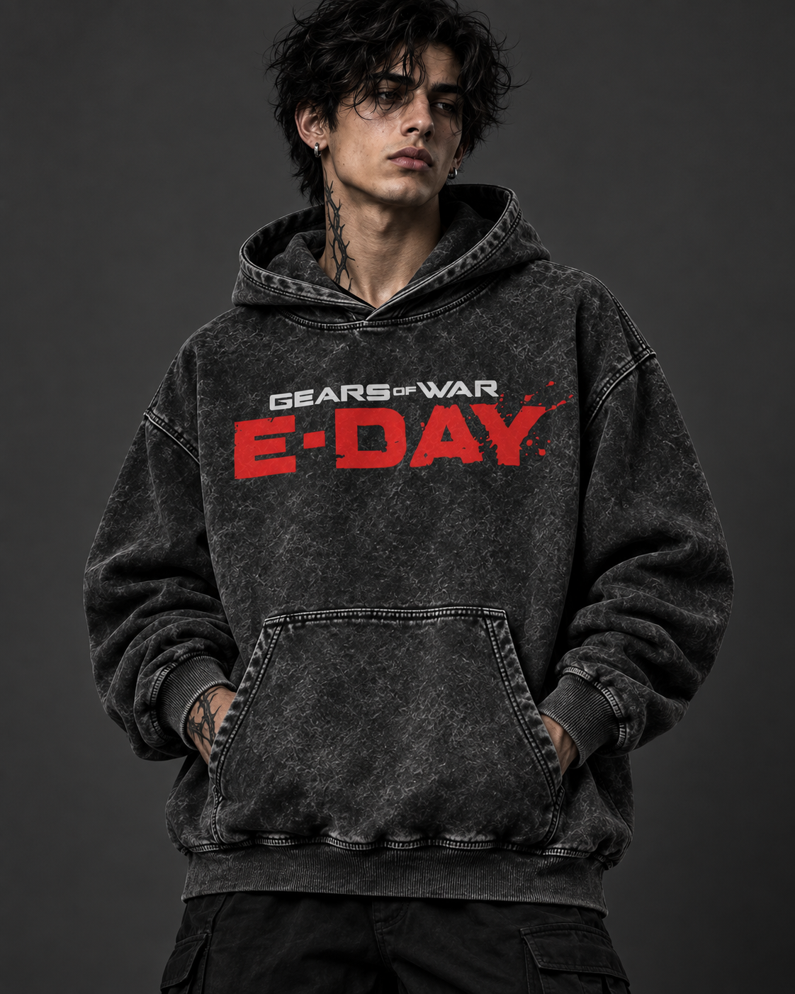 Sudadera LOCUST Gears of War | Acid Wash Oversized | Diseño Original