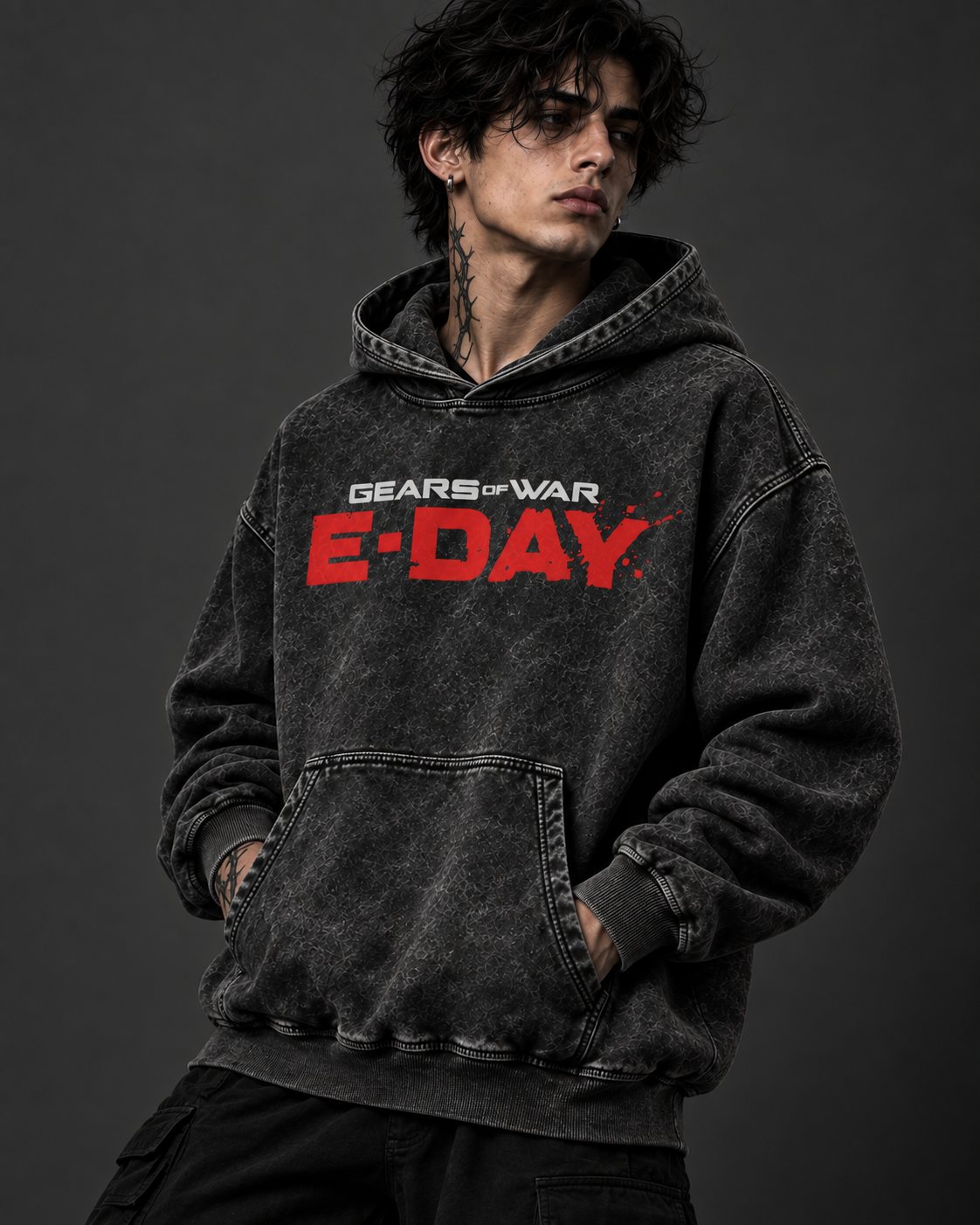 Sudadera LOCUST Gears of War | Acid Wash Oversized | Diseño Original