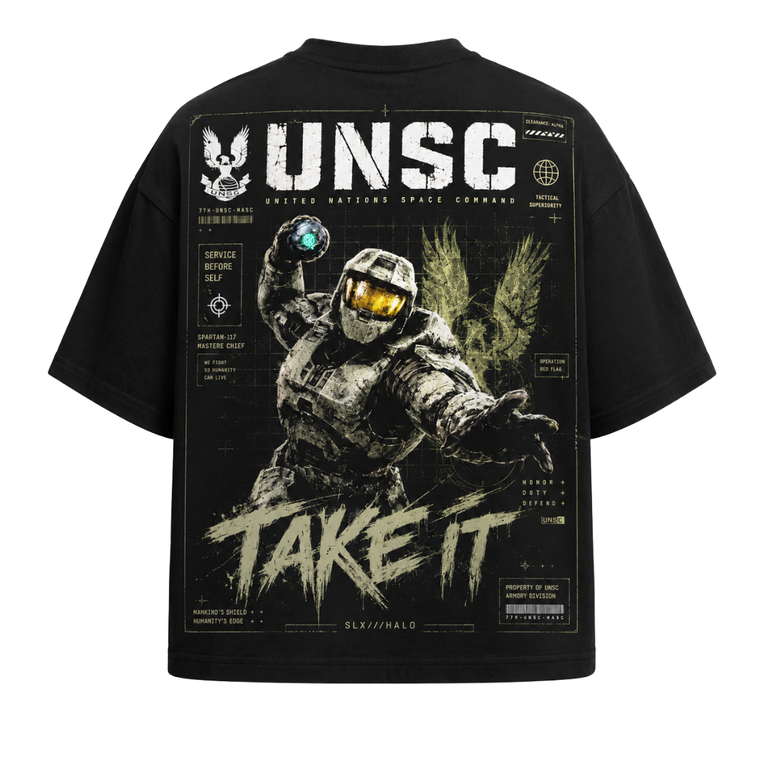 PLAYERA OVERSIZED - HALO - UNSC - TAKE IT (JHON 117)